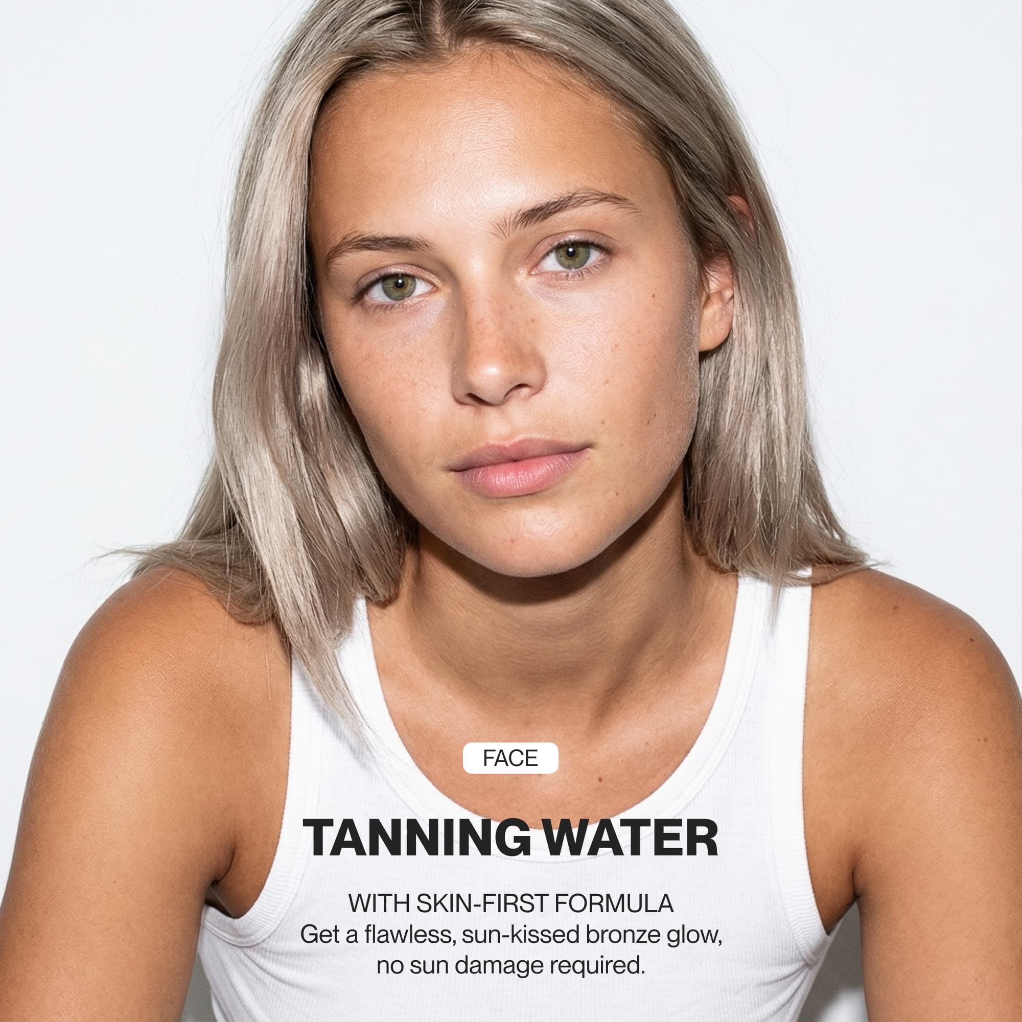Premium beauty campaign photography and modern digital commerce assets showcasing a female model for a sunless tanning brand