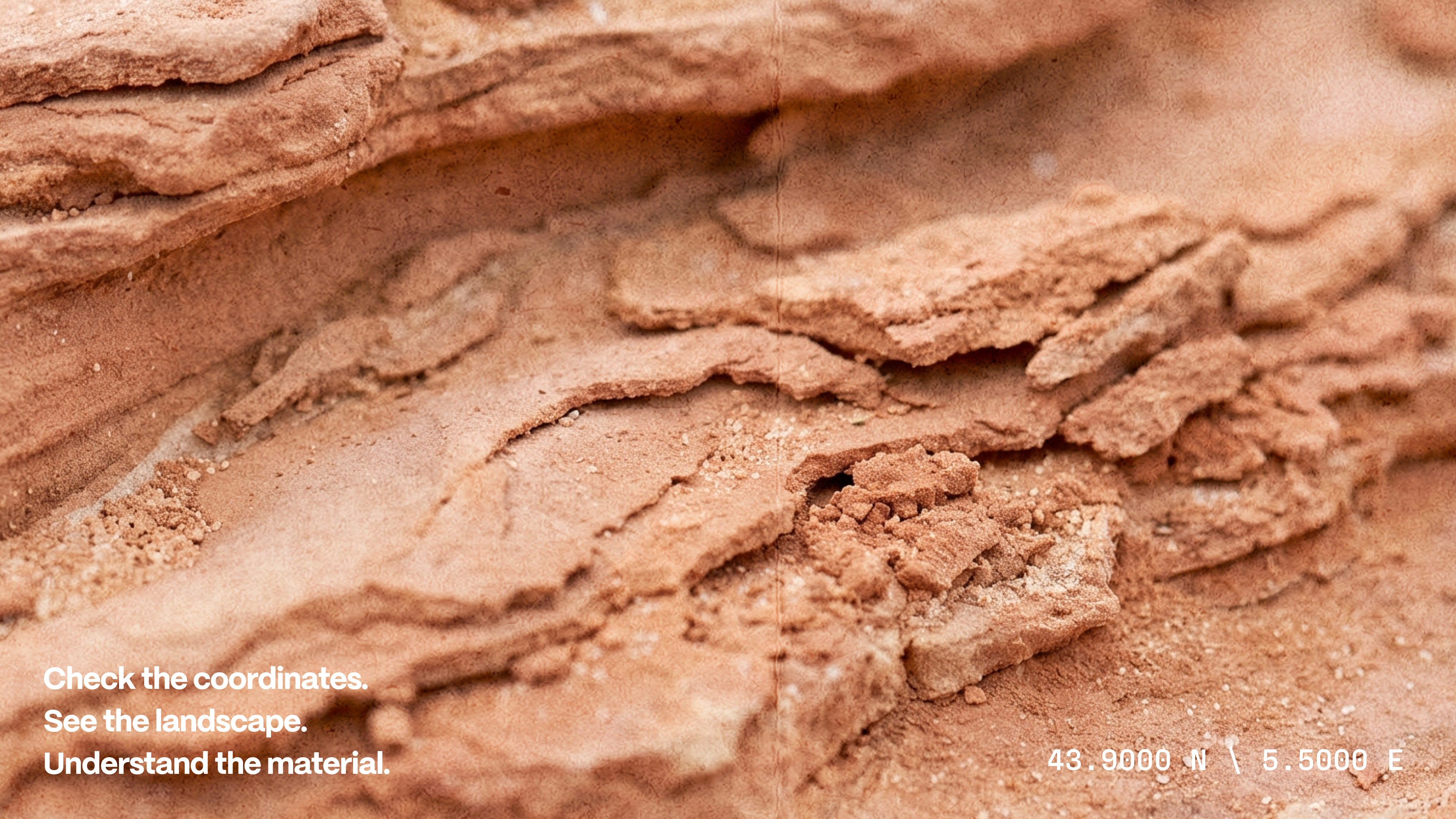 Creative art direction and visual storytelling campaign showcasing macro mineral textures and geographic coordinates for R\AW skincare brand identity